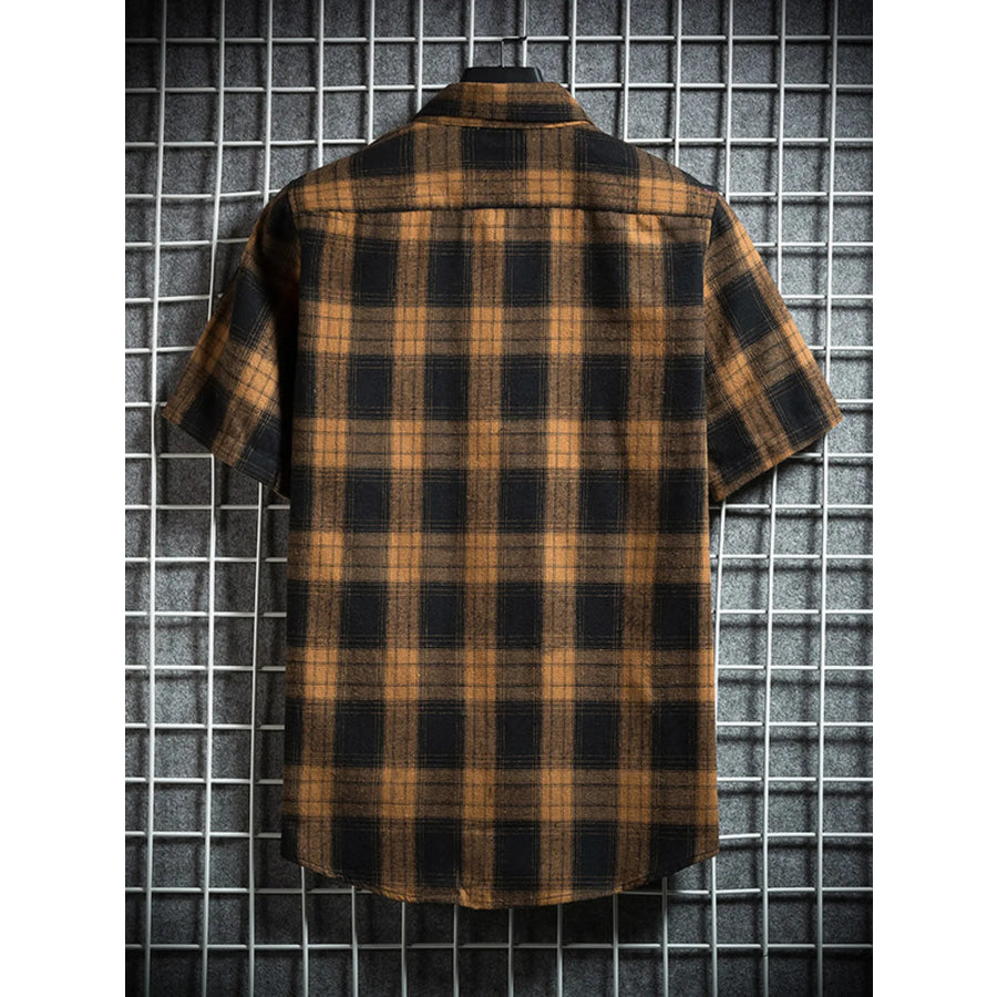 Men’s Plus Size Plaid Button Up Short-Sleeve Shirt Apparel and Accessories
