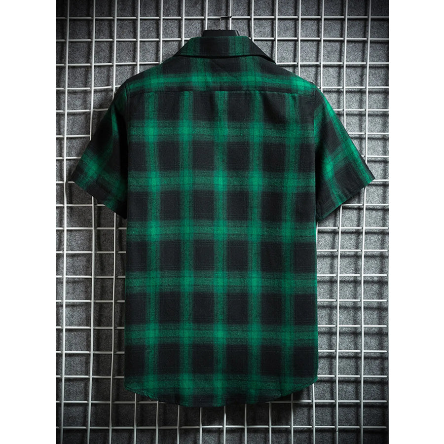 Men’s Plus Size Plaid Button Up Short-Sleeve Shirt Apparel and Accessories