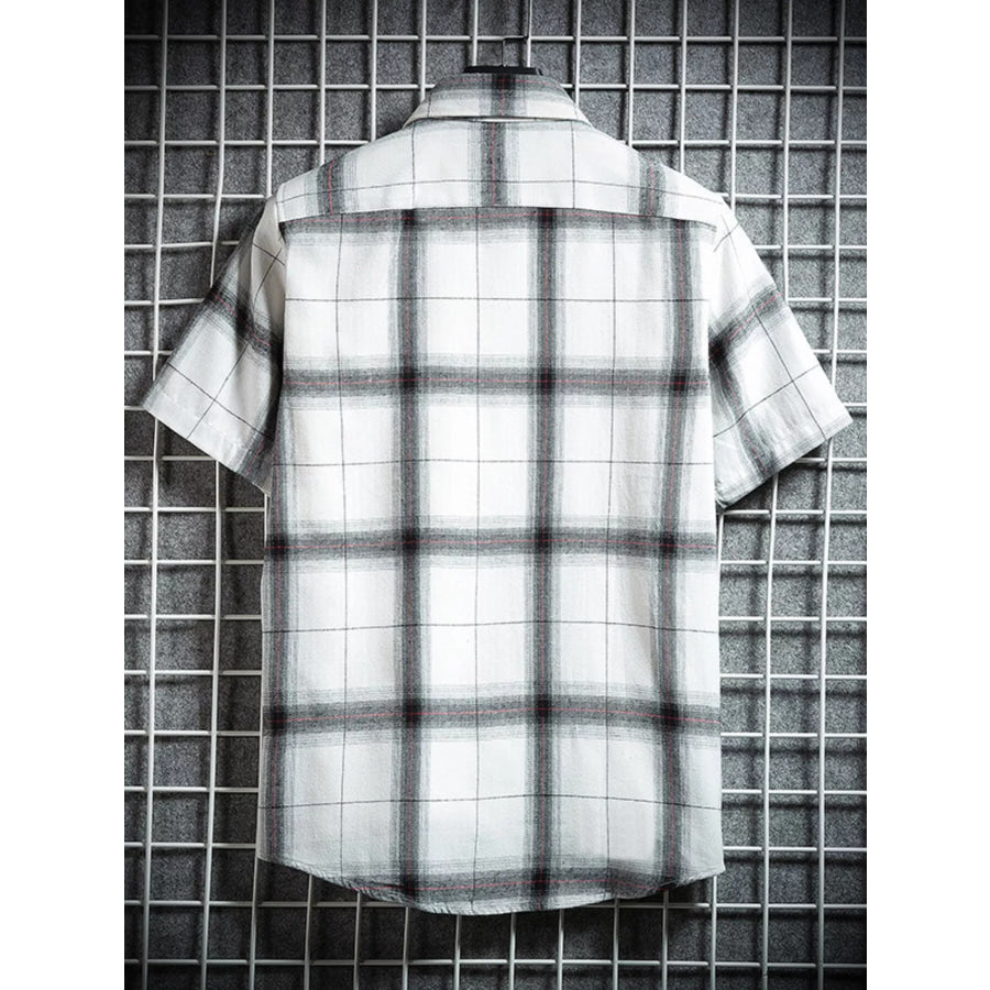 Men’s Plus Size Plaid Button Up Short-Sleeve Shirt Apparel and Accessories