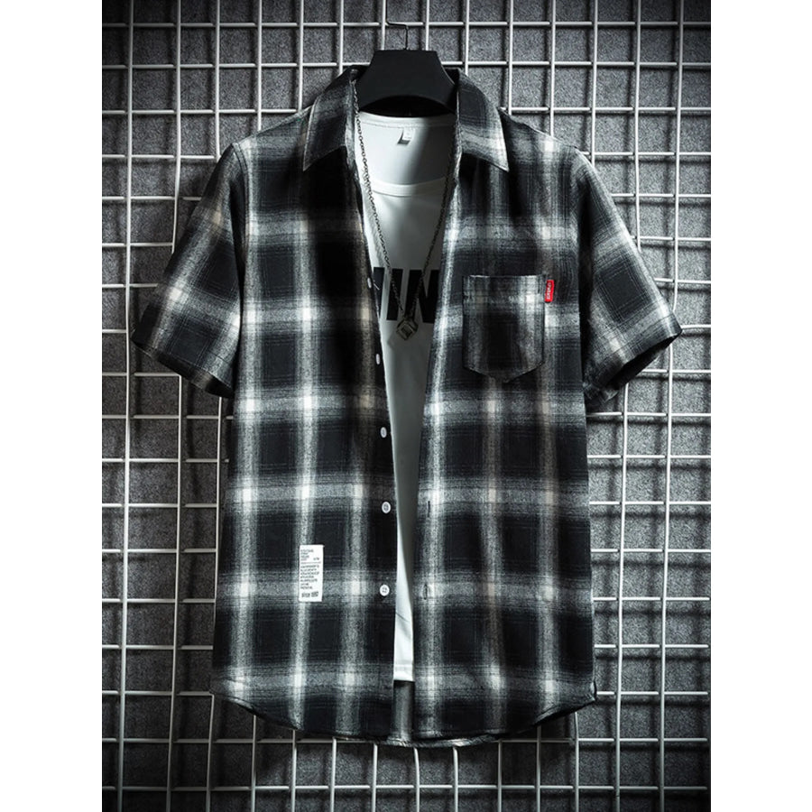 Men’s Plus Size Plaid Button Up Short-Sleeve Shirt Black / M Apparel and Accessories