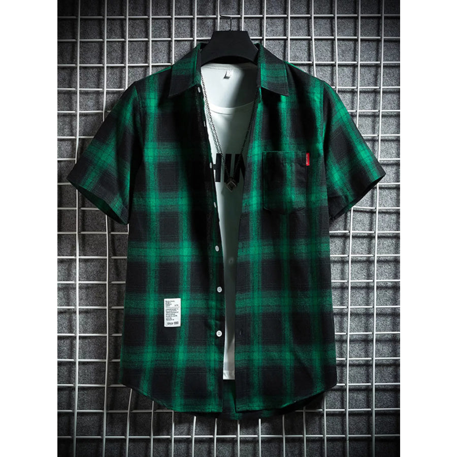 Men’s Plus Size Plaid Button Up Short-Sleeve Shirt Green / M Apparel and Accessories