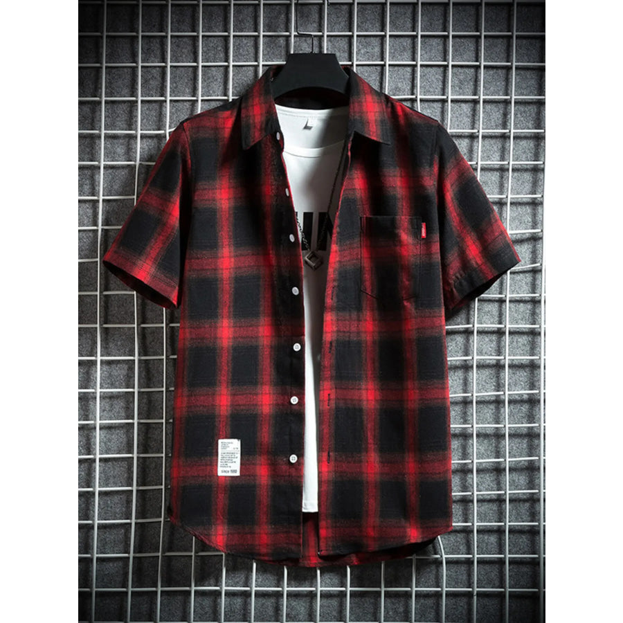 Men’s Plus Size Plaid Button Up Short-Sleeve Shirt Red / M Apparel and Accessories