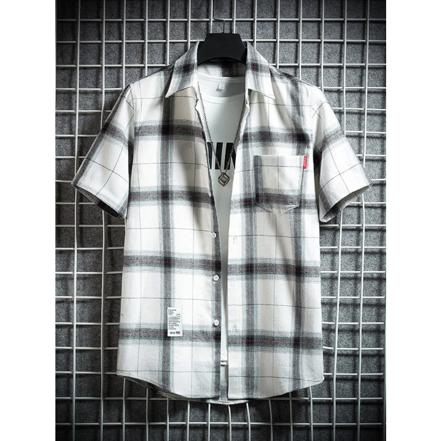 Men’s Plus Size Plaid Button Up Short-Sleeve Shirt White / M Apparel and Accessories
