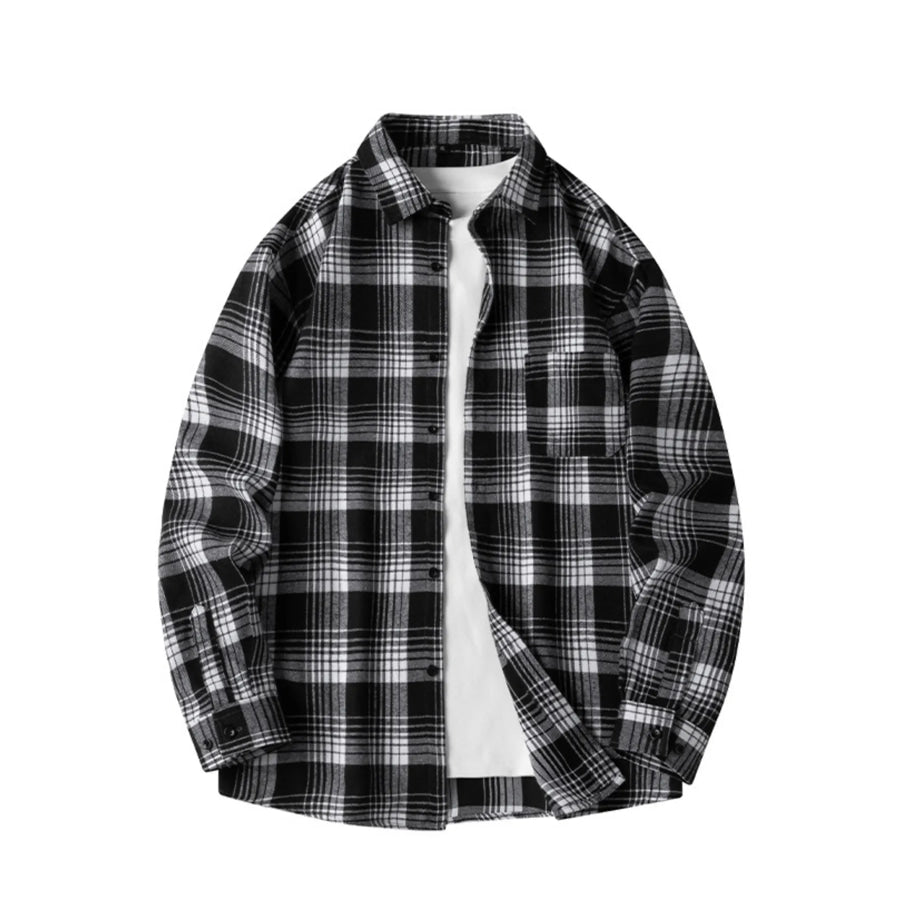 Men’s Plus Size Plaid Long Sleeve Shirt Black / M Apparel and Accessories