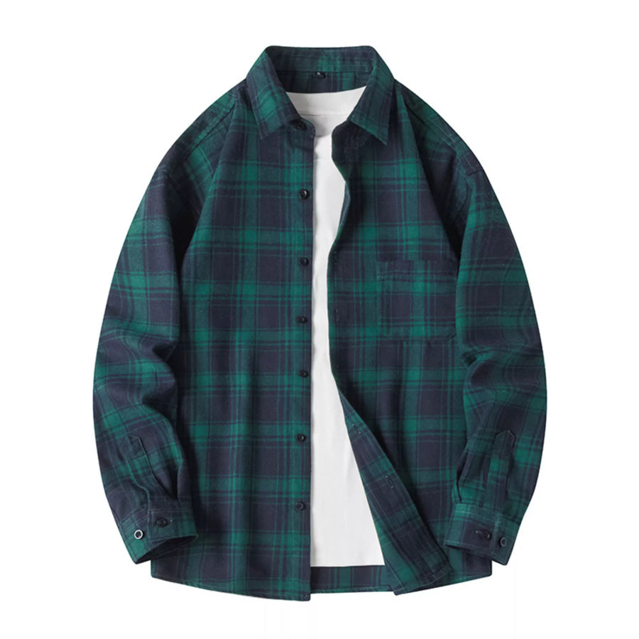 Men’s Plus Size Plaid Long Sleeve Shirt Green / M Apparel and Accessories