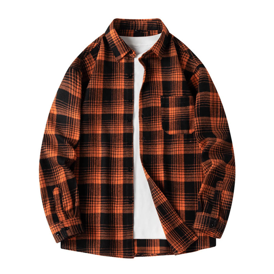 Men’s Plus Size Plaid Long Sleeve Shirt Orange / M Apparel and Accessories