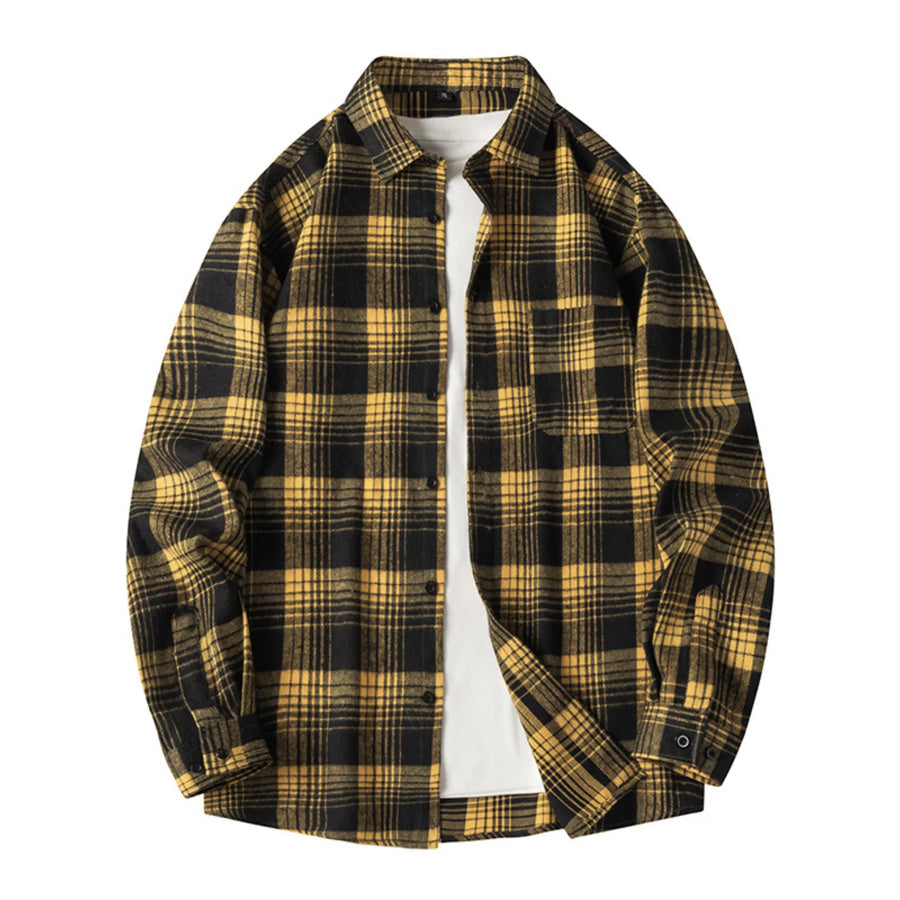 Men’s Plus Size Plaid Long Sleeve Shirt Yellow / M Apparel and Accessories