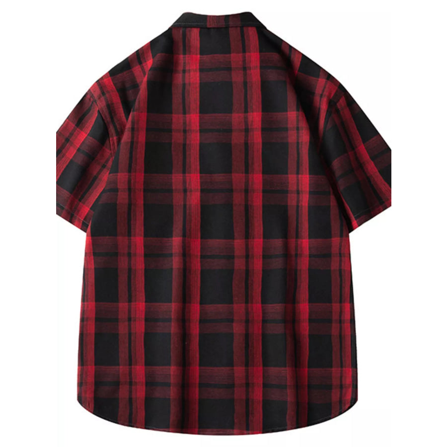 Men’s Plus Size Plaid Loose Fit Short Sleeve Shirt Apparel and Accessories
