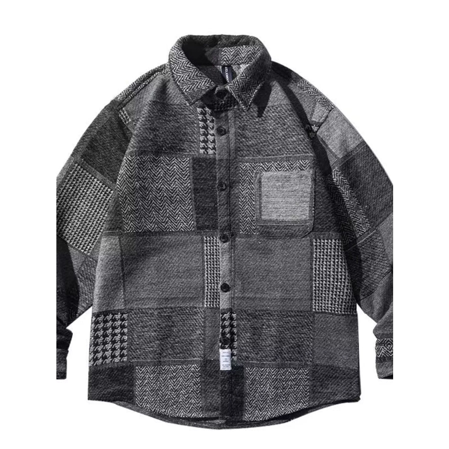 Men’s Plus Size Plaid Patchwork Button Up Shacket Apparel and Accessories