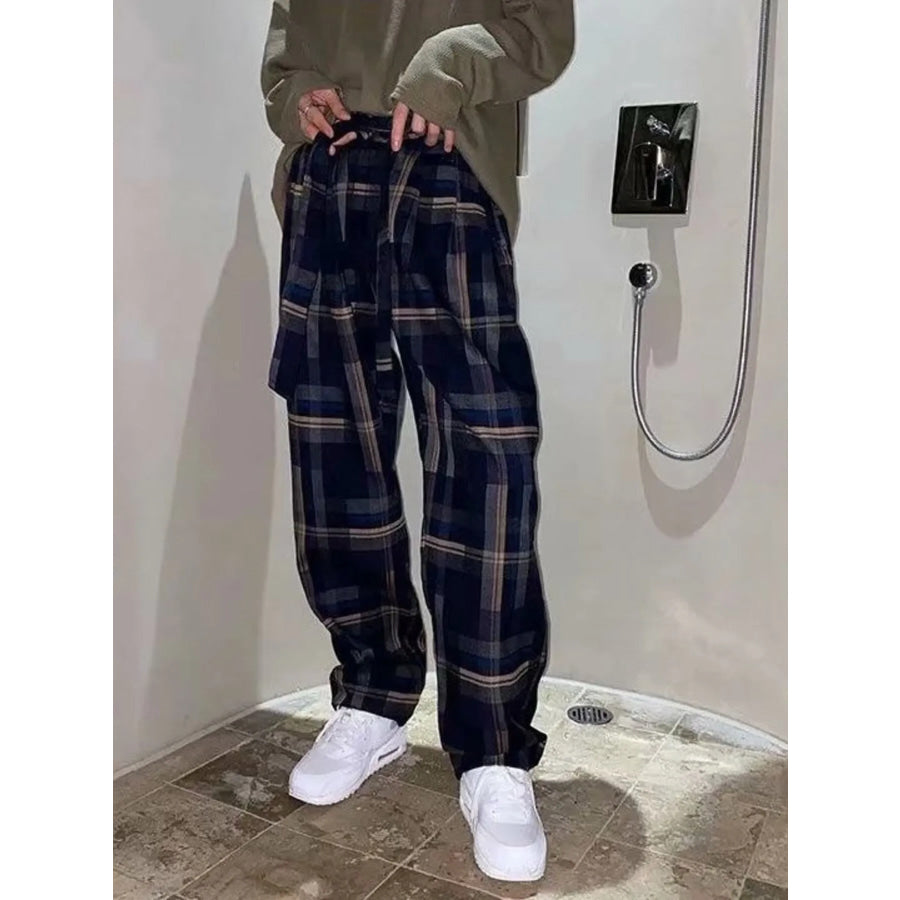Men’s Plus Size Plaid Pattern Relaxed Fit Pants Apparel and Accessories