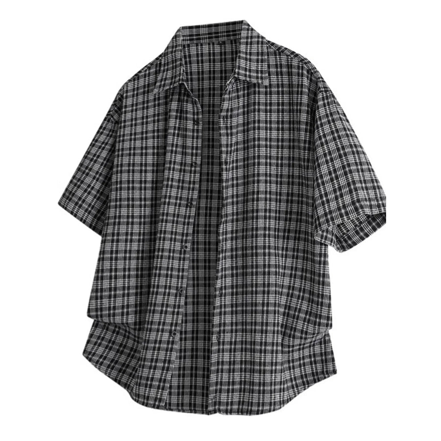 Men’s Plus Size Plaid Short Sleeve Shirt Black / M Apparel and Accessories