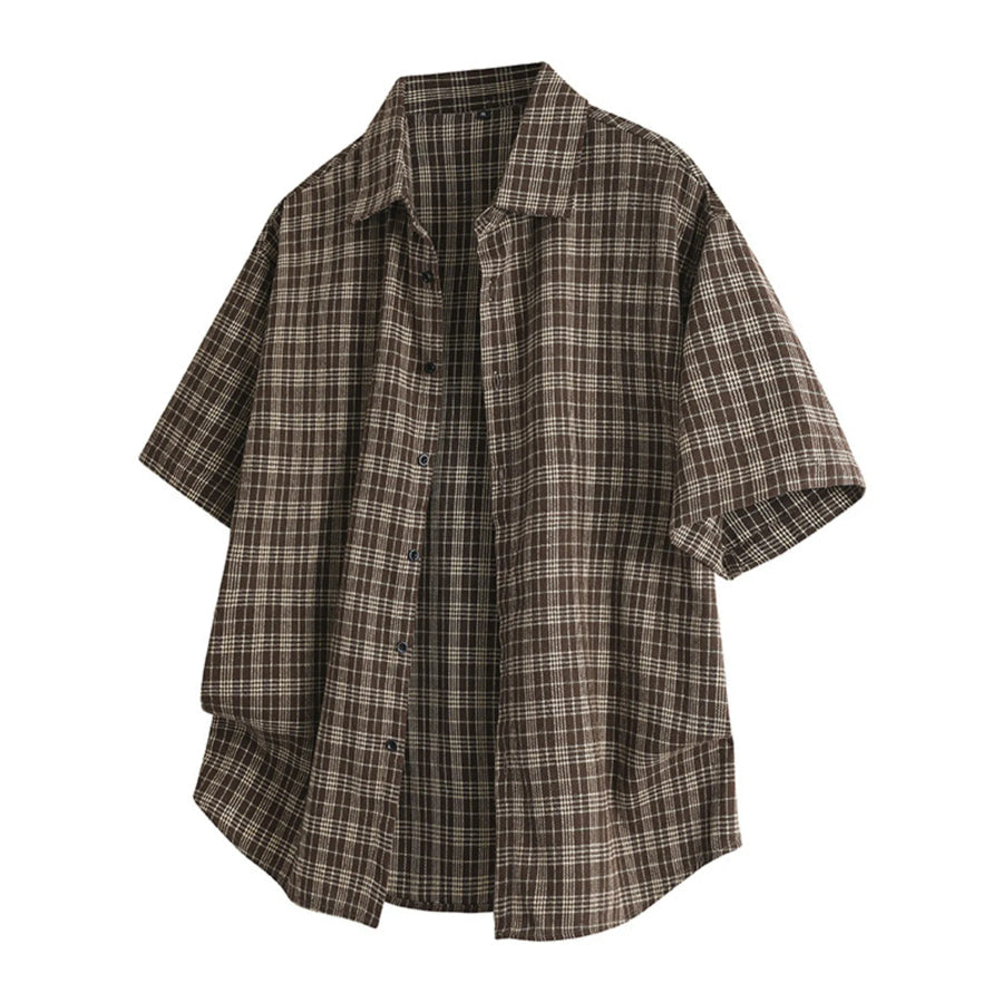 Men’s Plus Size Plaid Short Sleeve Shirt Chocolate / M Apparel and Accessories