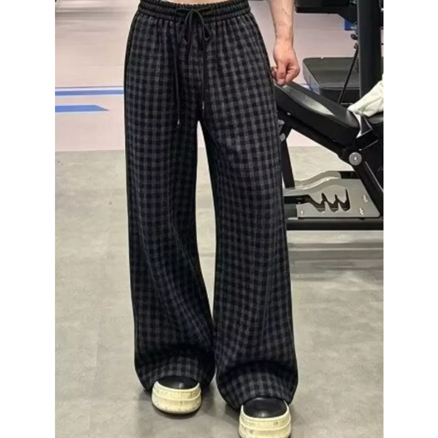 Men’s Plus Size Plaid Wide-Leg Pants Black / M Apparel and Accessories