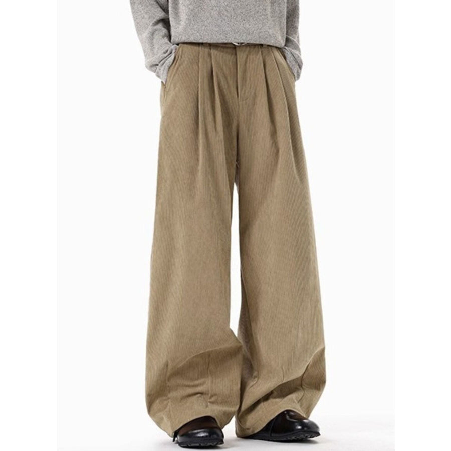 Men’s Plus Size Pleated Detail Wide Leg Pants Apparel and Accessories