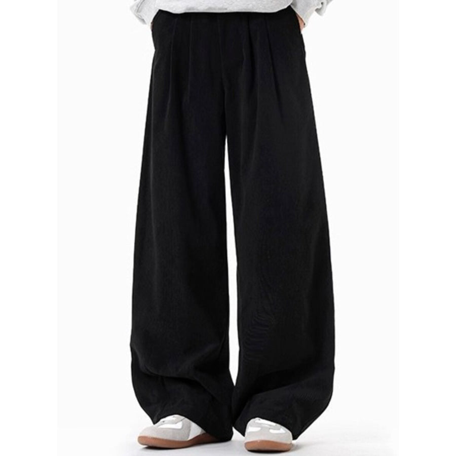 Men’s Plus Size Pleated Detail Wide Leg Pants Black / M Apparel and Accessories