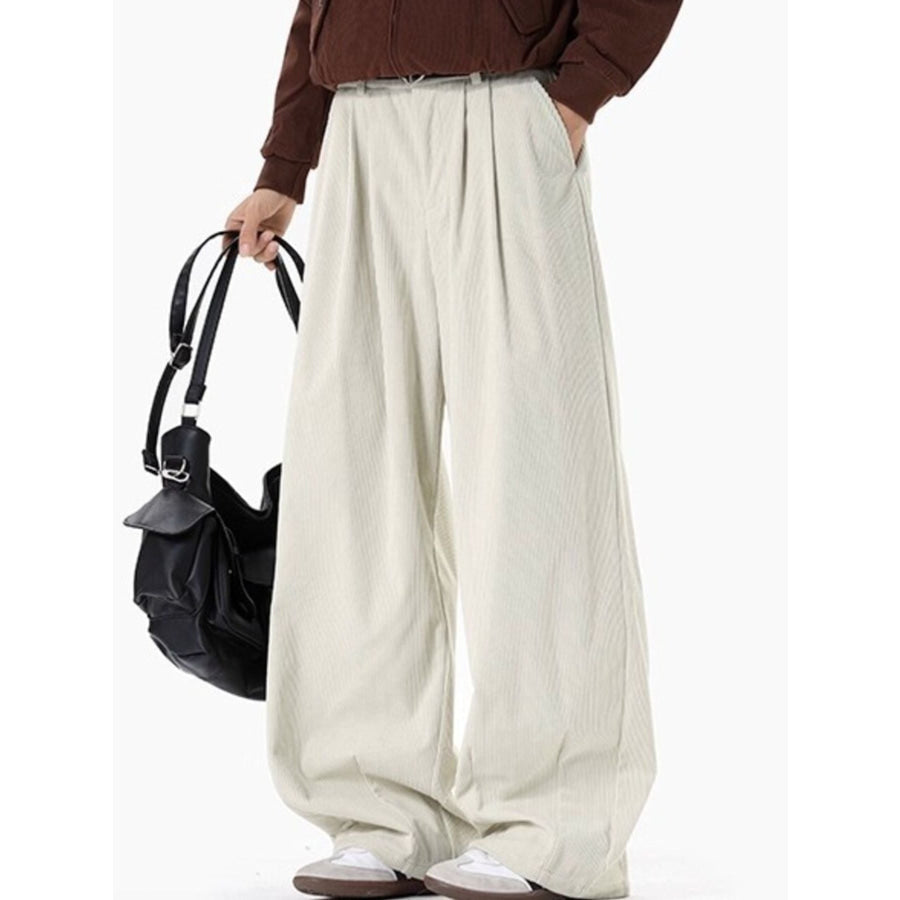Men’s Plus Size Pleated Detail Wide Leg Pants Cream / M Apparel and Accessories