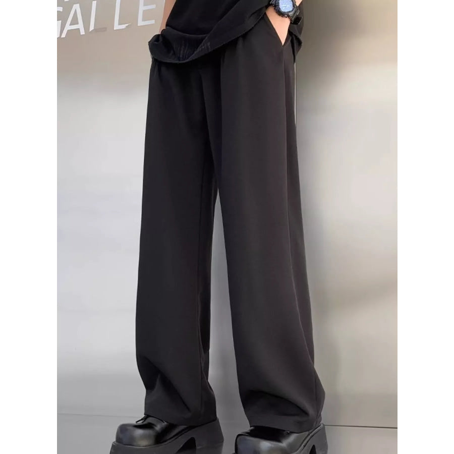 Men’s Plus Size Pleated Wide Leg Casual Pants Black / M Apparel and Accessories
