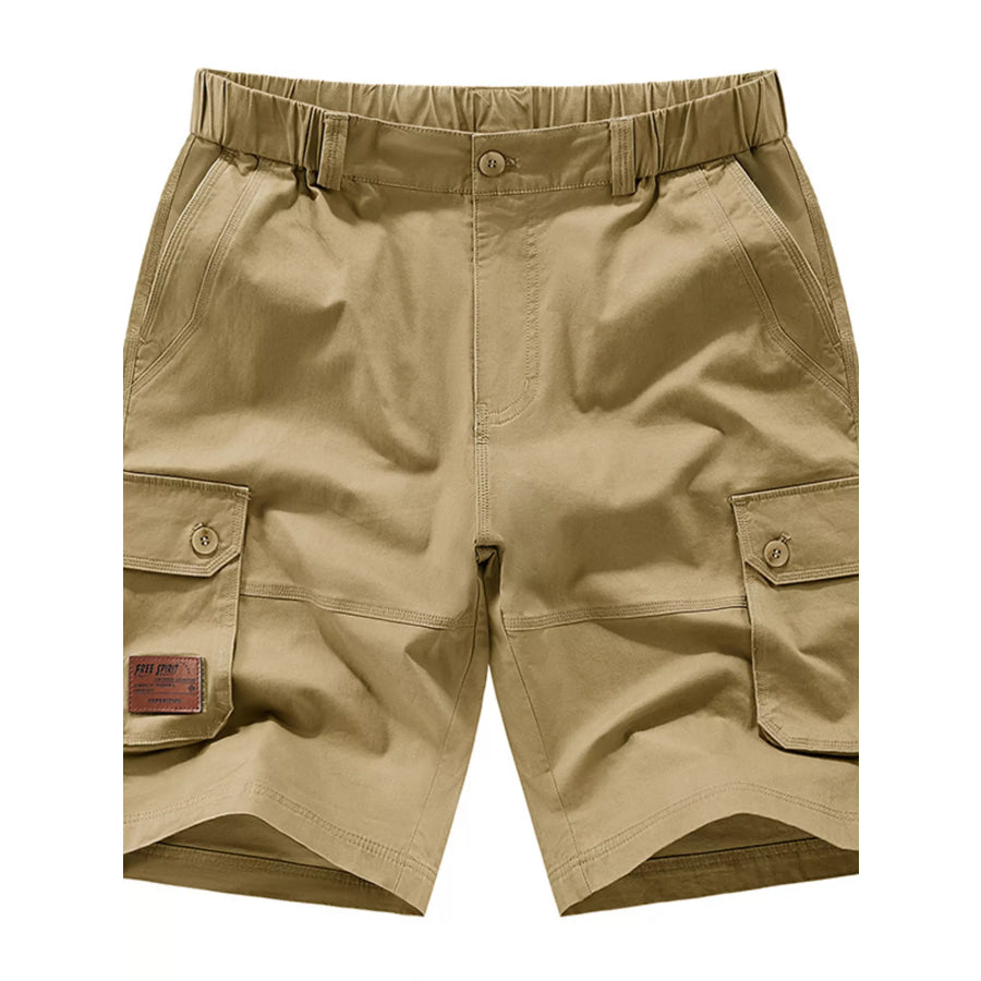 Men’s Plus Size Pocketed Elastic Waist Shorts Khaki / M Apparel and Accessories