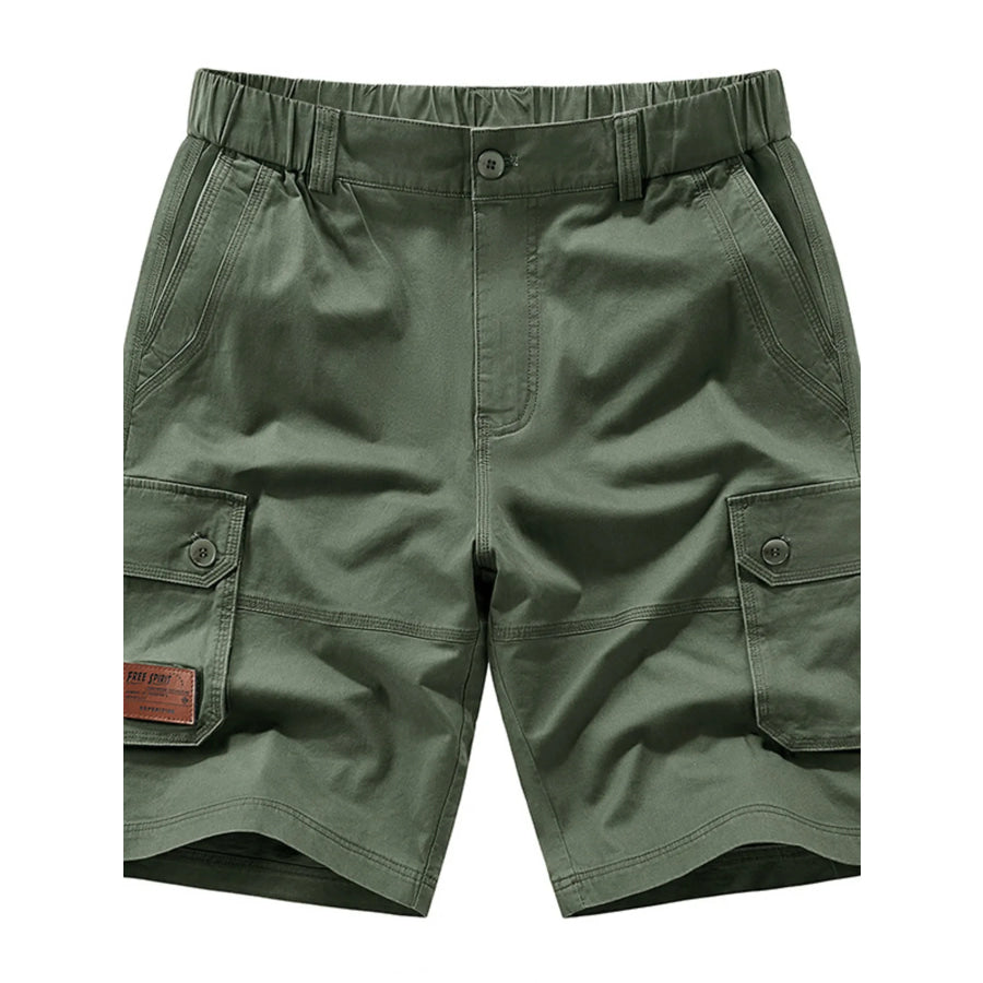 Men’s Plus Size Pocketed Elastic Waist Shorts Military Green / M Apparel and Accessories
