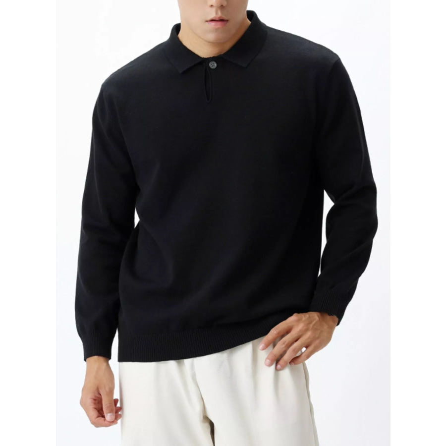 Men’s Plus Size Polo Collar Long Sleeve Sweater Black / M Apparel and Accessories