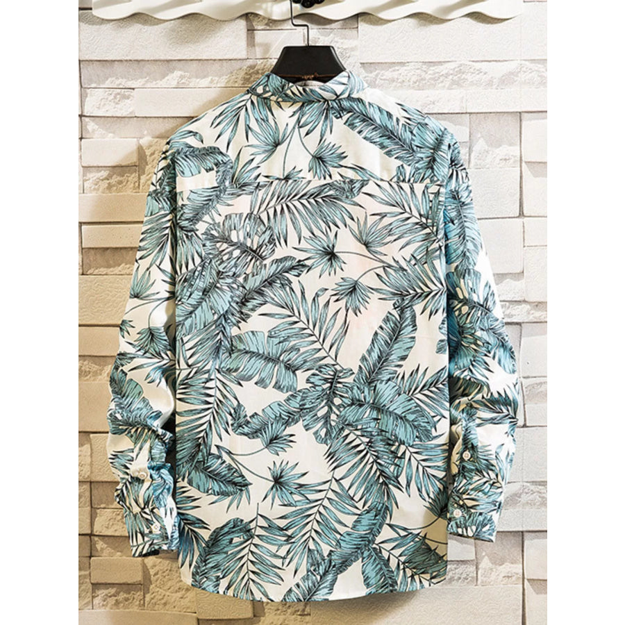 Men’s Plus Size Printed Button Up Shirt Turquoise / M Apparel and Accessories