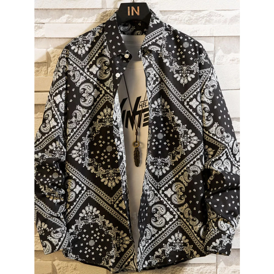 Men’s Plus Size Printed Button Up Shirt Black / M Apparel and Accessories