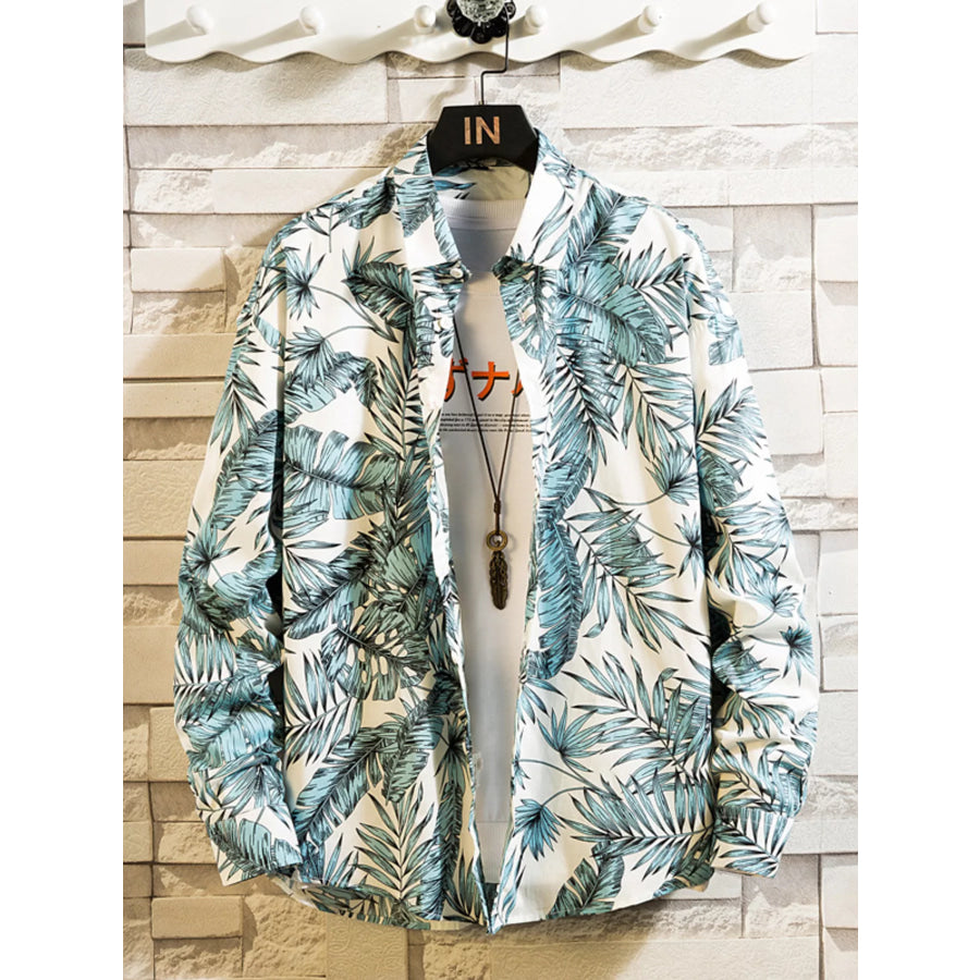 Men’s Plus Size Printed Button Up Shirt Turquoise / M Apparel and Accessories