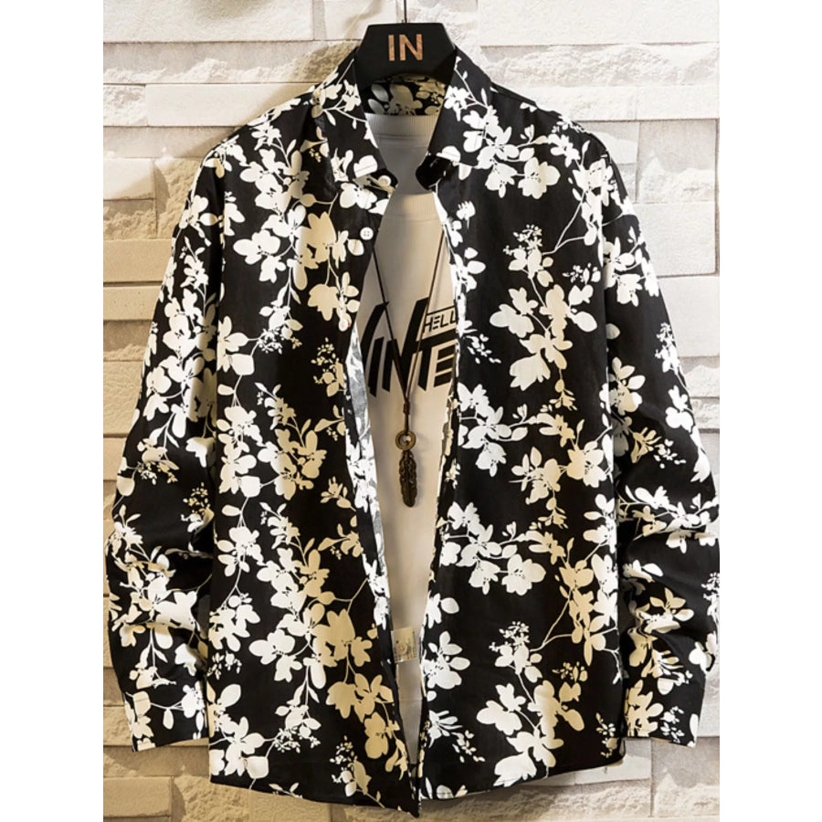 Men’s Plus Size Printed Button Up Shirt White / M Apparel and Accessories