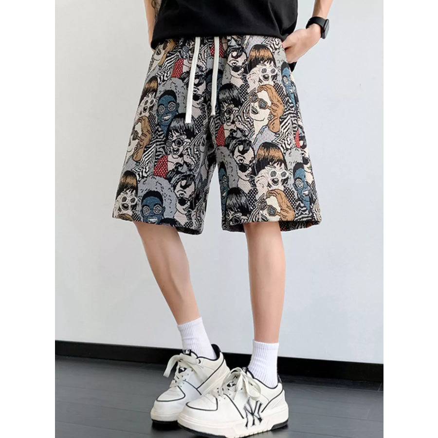Men’s Plus Size Printed Casual Drawstring Shorts Gray / M Apparel and Accessories