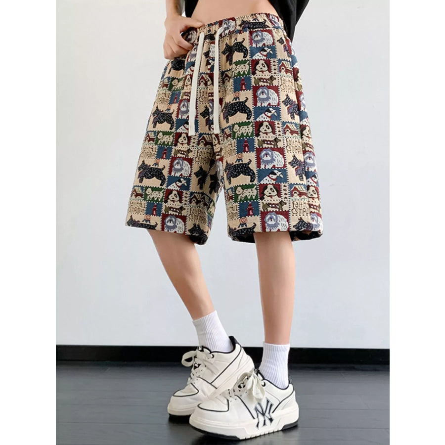 Men’s Plus Size Printed Casual Drawstring Shorts Tan / M Apparel and Accessories