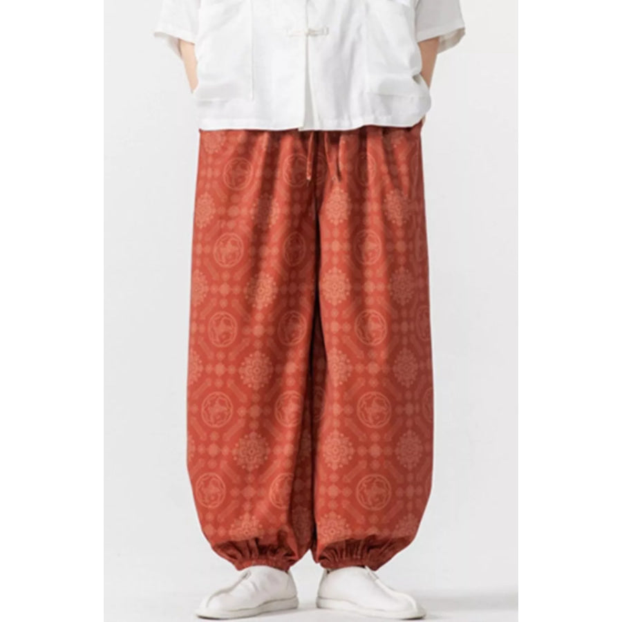 Men’s Plus Size Printed Loose Fit Harem Pants Orange / M Apparel and Accessories