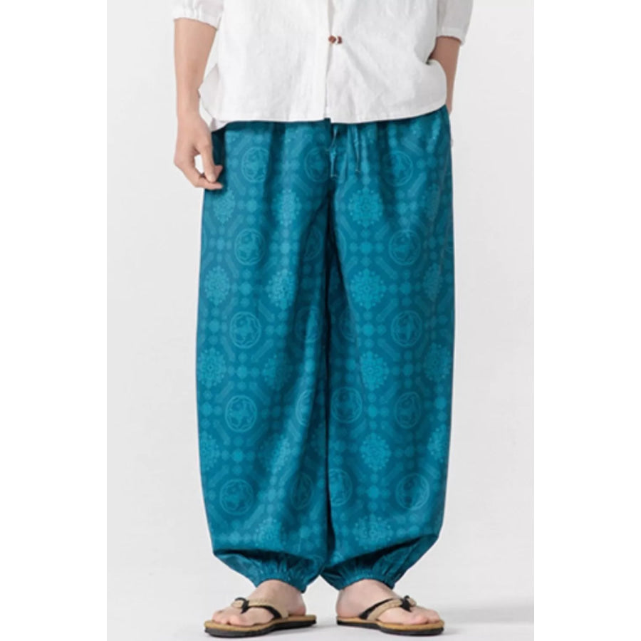 Men’s Plus Size Printed Loose Fit Harem Pants Turquoise / M Apparel and Accessories