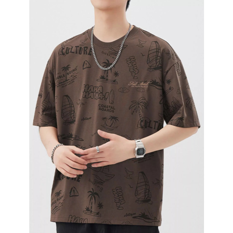 Men’s Plus Size Printed Round Neck Relaxed Fit T-Shirt Apparel and Accessories