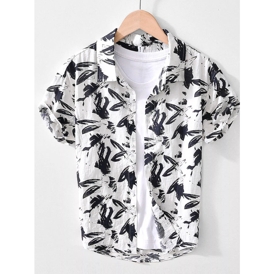 Men’s Plus Size Printed Short Sleeve Casual Shirt White / M Apparel and Accessories