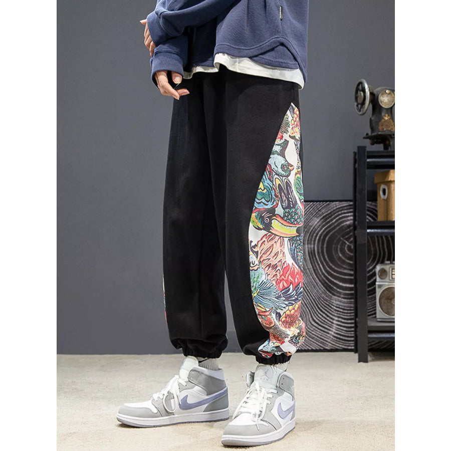 Men’s Plus Size Printed Side Panel Joggers Black / M Apparel and Accessories