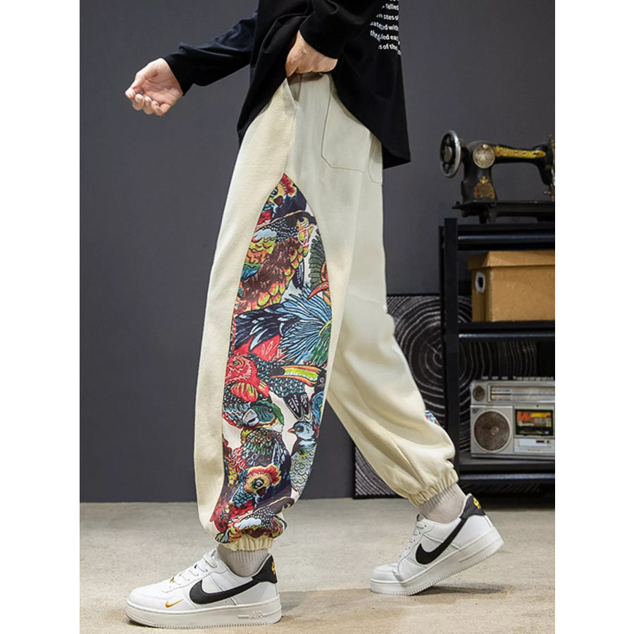 Men’s Plus Size Printed Side Panel Joggers Off White / M Apparel and Accessories
