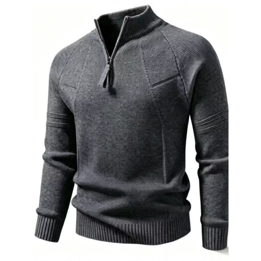 Men’s Plus Size Quarter-Zip Ribbed Knit Sweater Dark Gray / M Apparel and Accessories