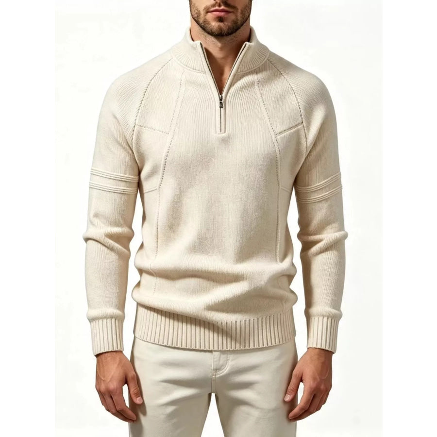 Men’s Plus Size Quarter-Zip Ribbed Knit Sweater Beige / M Apparel and Accessories