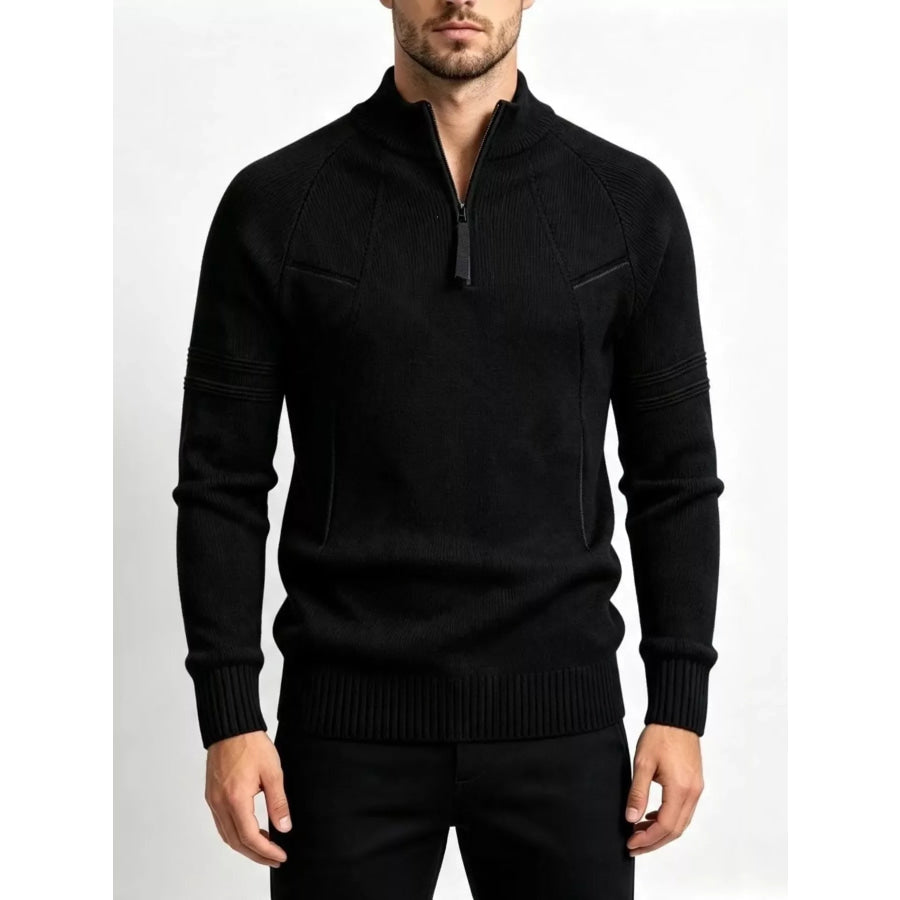Men’s Plus Size Quarter-Zip Ribbed Knit Sweater Black / M Apparel and Accessories