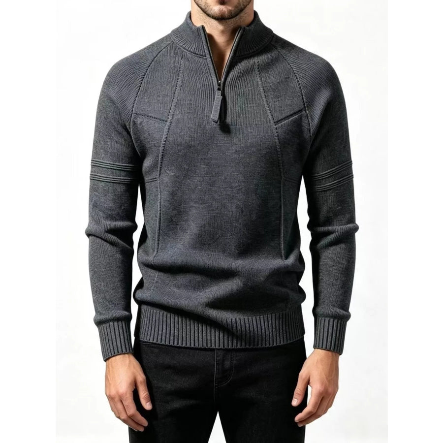 Men’s Plus Size Quarter-Zip Ribbed Knit Sweater Dark Gray / M Apparel and Accessories