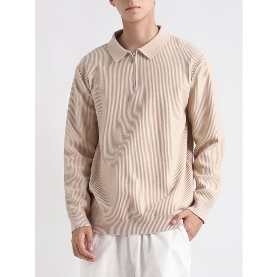 Men’s Plus Size Quarter-Zip Ribbed Knit Top Apparel and Accessories