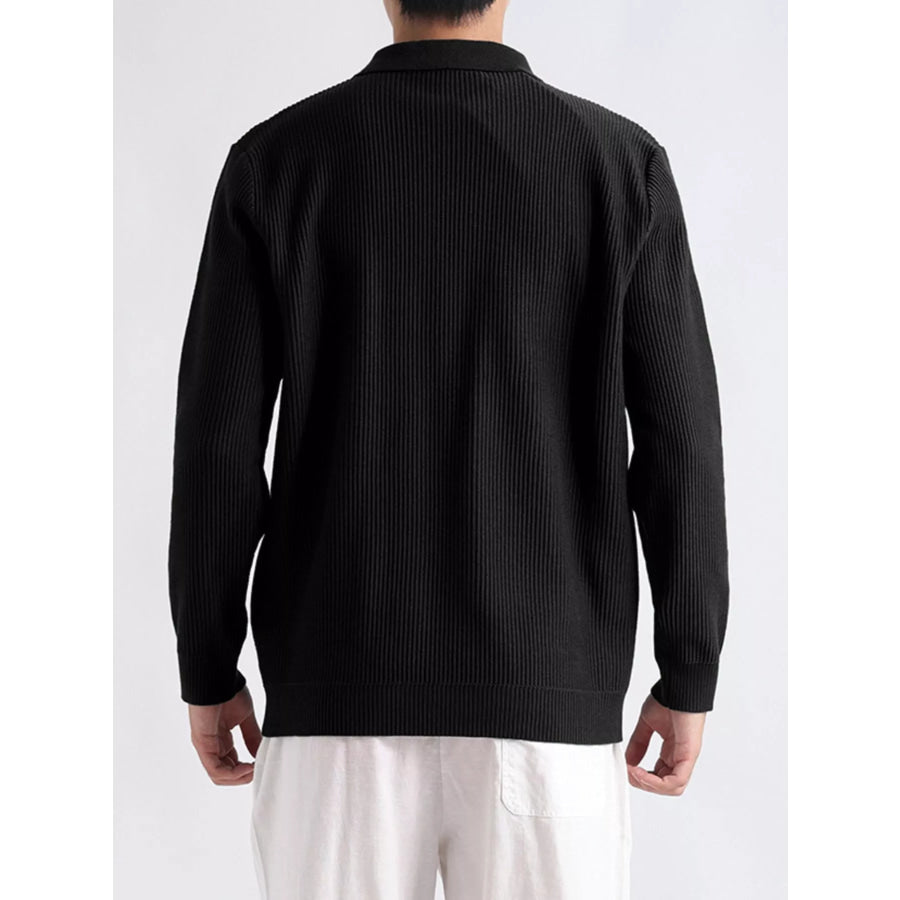 Men’s Plus Size Quarter-Zip Ribbed Knit Top Apparel and Accessories