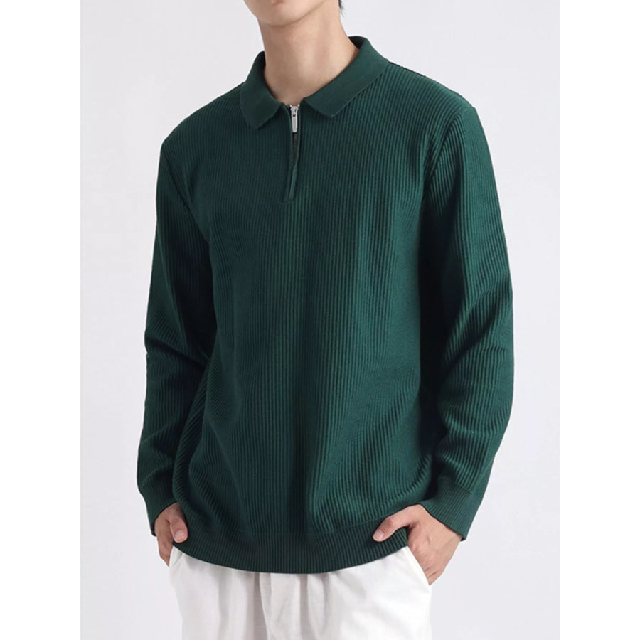 Men’s Plus Size Quarter-Zip Ribbed Knit Top Dark Green / M Apparel and Accessories