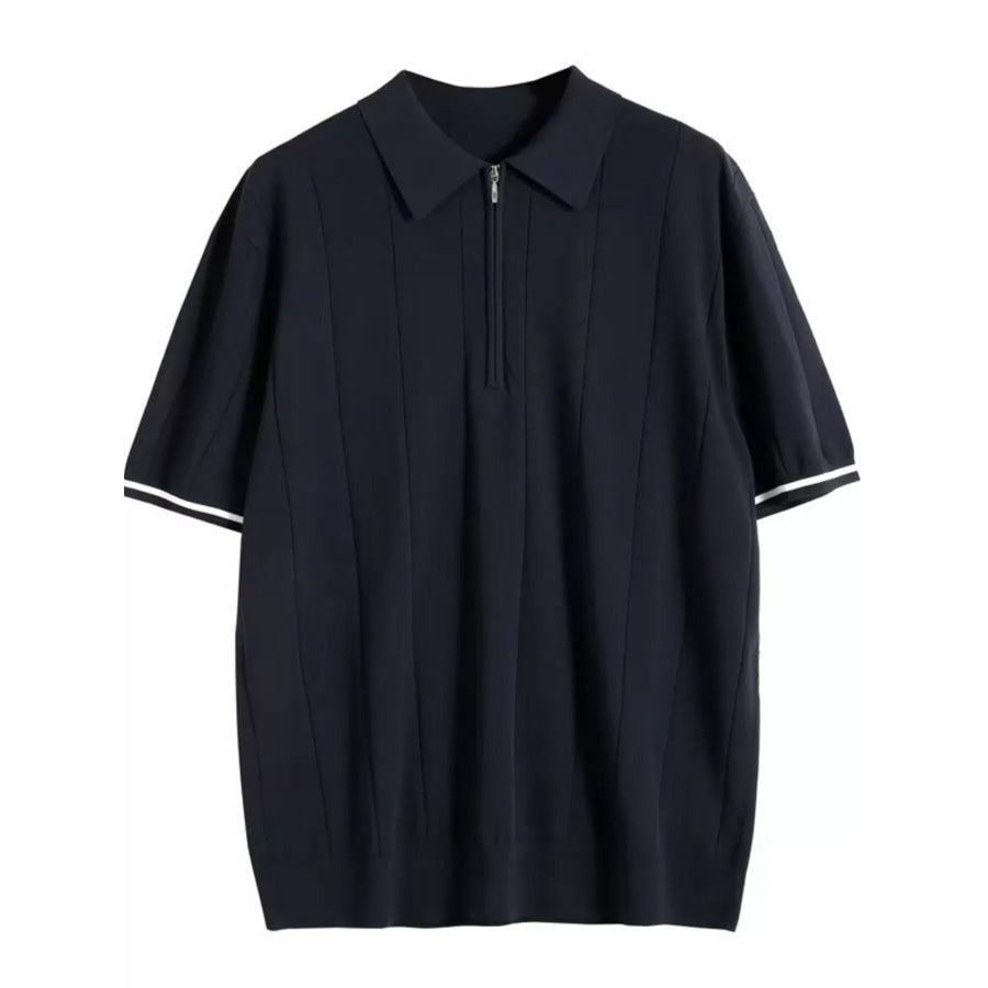 Men’s Plus Size Quarter Zip Short Sleeve Knit Polo Blue / M Apparel and Accessories
