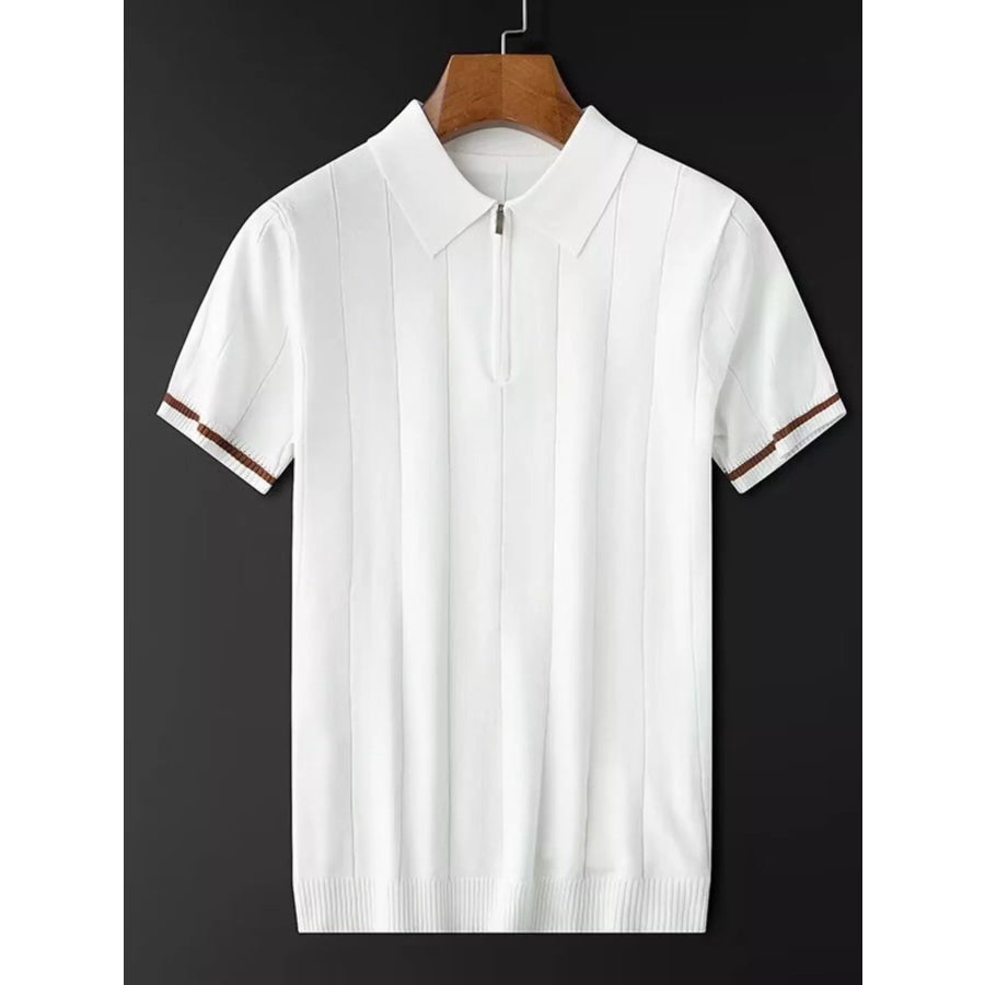 Men’s Plus Size Quarter Zip Short Sleeve Knit Polo White / M Apparel and Accessories