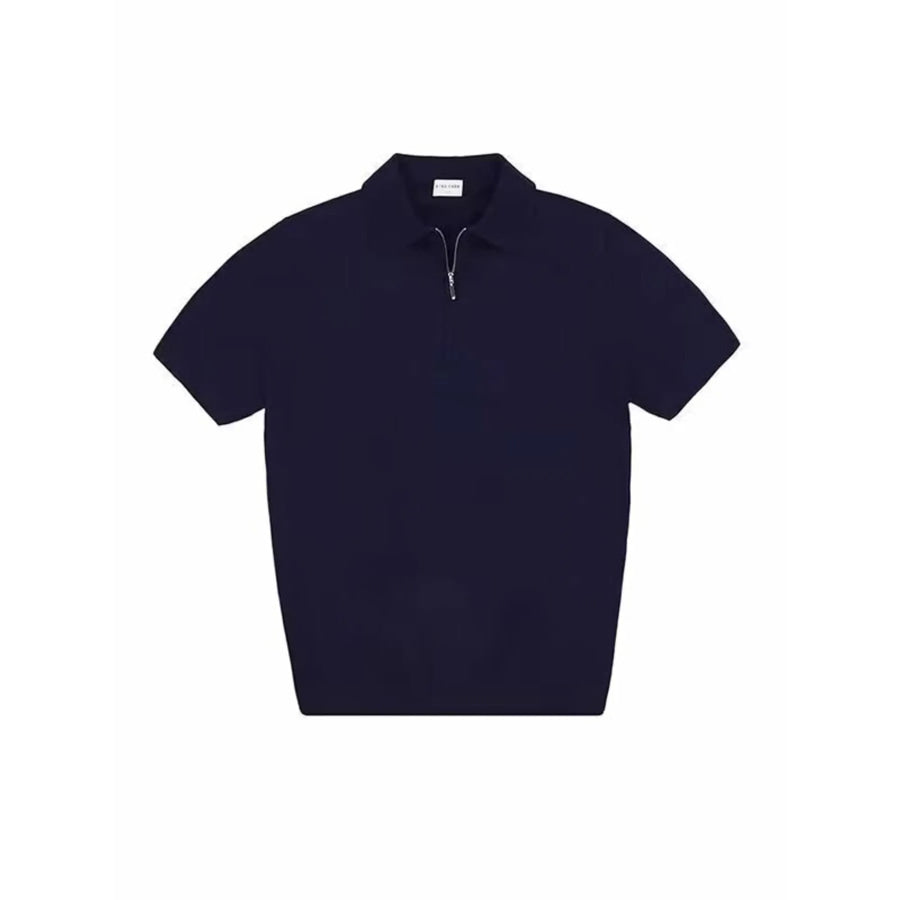 Men’s Plus Size Quarter Zip Short Sleeve Polo Navy Blue / M Apparel and Accessories