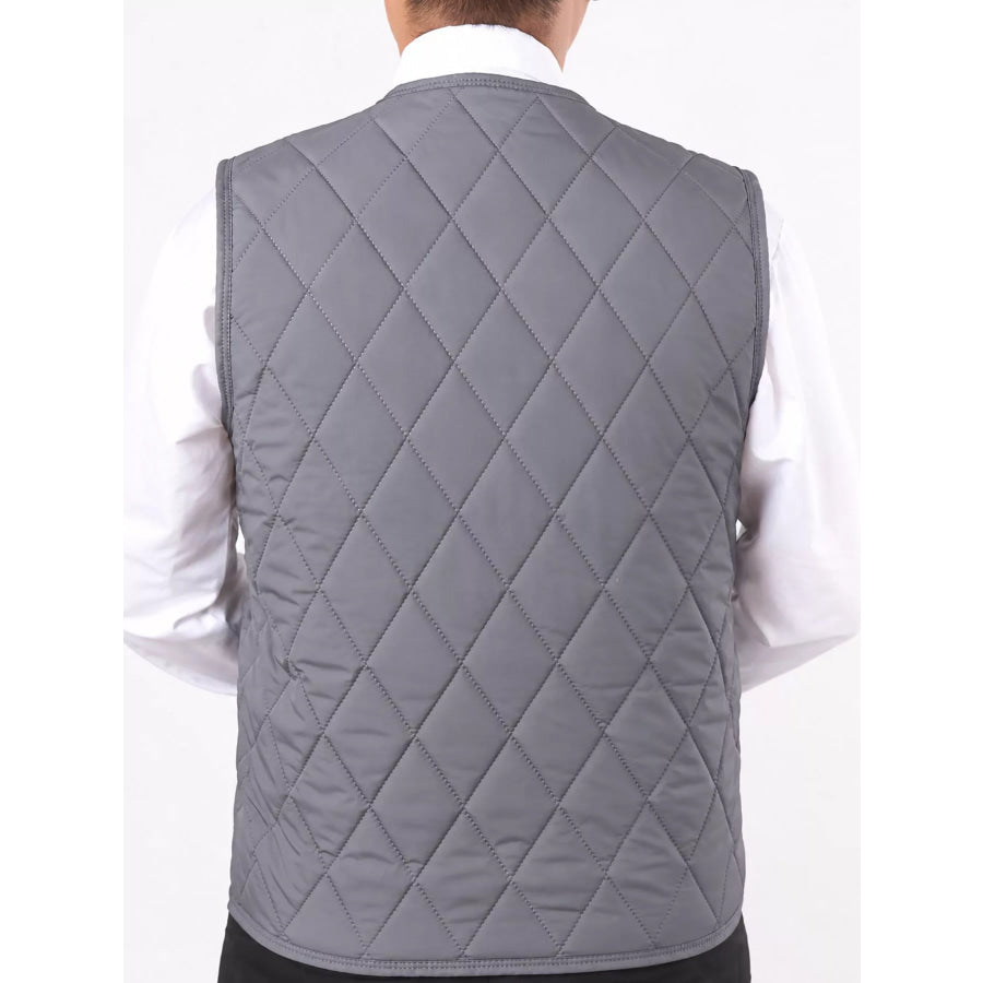 Men’s Plus Size Quilted Thermal V-Neck Button-Down Vest Apparel and Accessories
