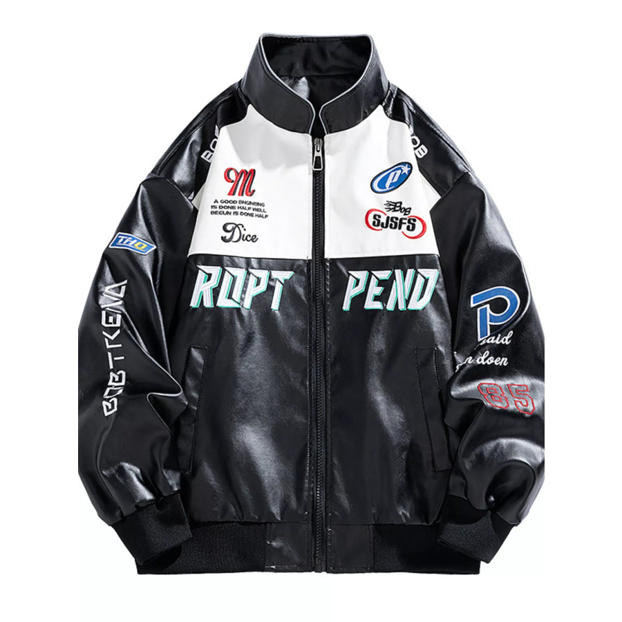 Men’s Plus Size Racing-Inspired Zip Up Jacket White / M Apparel and Accessories