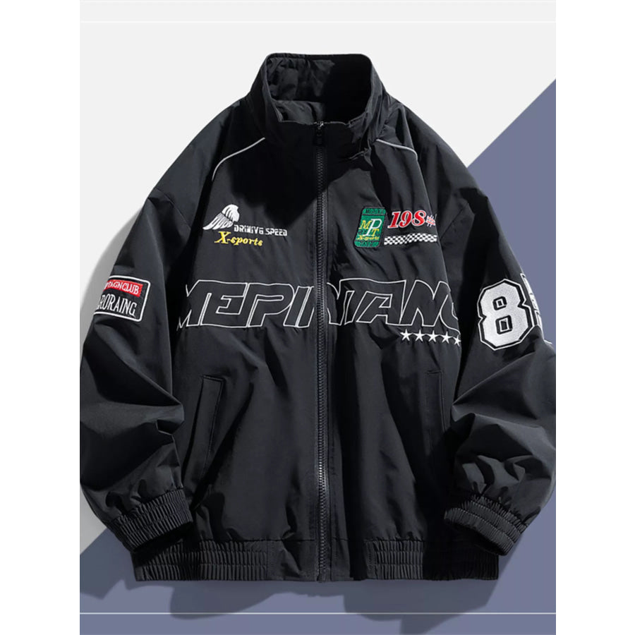 Men’s Plus Size Racing-Inspired Zip Up Jacket Black / M Apparel and Accessories