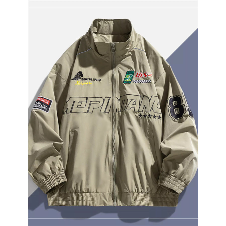 Men’s Plus Size Racing-Inspired Zip Up Jacket Khaki / M Apparel and Accessories
